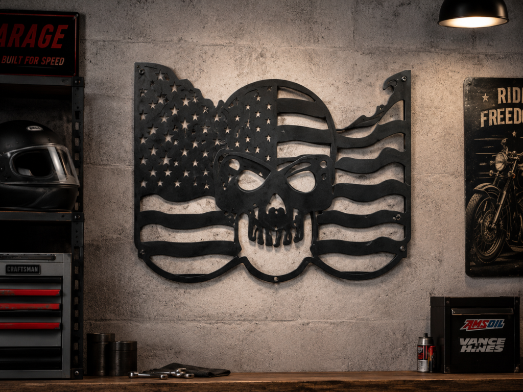 garage flag metal sign